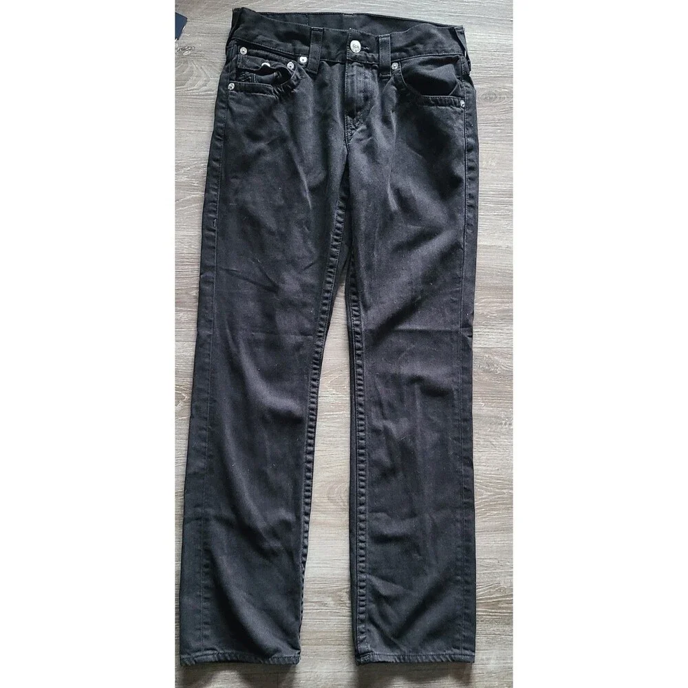 True Religion Straight Black Jeans Men's 30x32 USA Fabric Mexico Flap Pocket